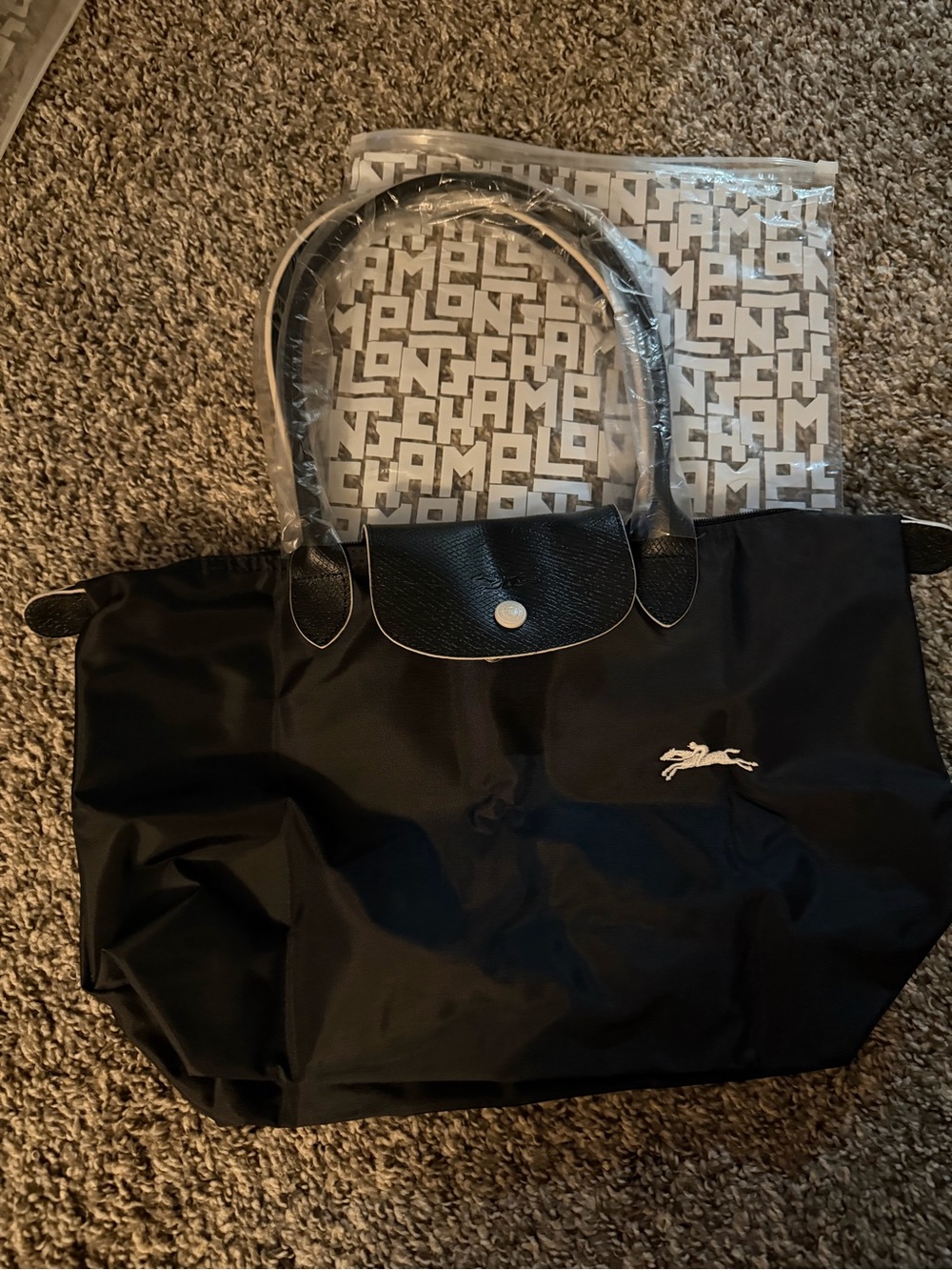 Longchamp Black Nylon Tote with Leather Trim and Silver Logo - Picture 8 of 10
